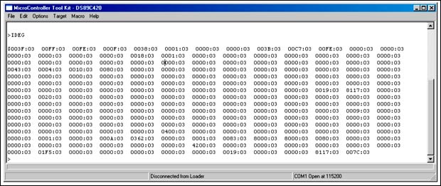 圖6. 如果MAXQ7665配置正確,寄存器映射應該以Module 0,Register 0開始。